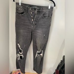 Grey/black distressed jeans - straight fit, size 4